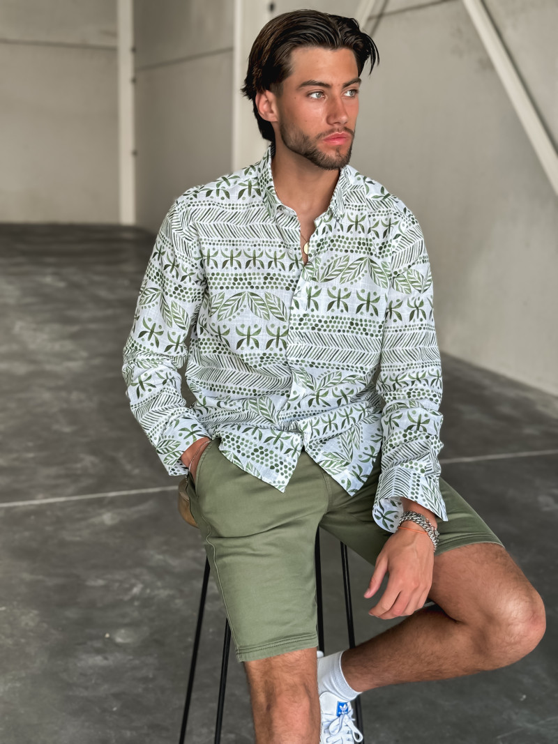 Chemise à motifs Xavier Blanc Vert