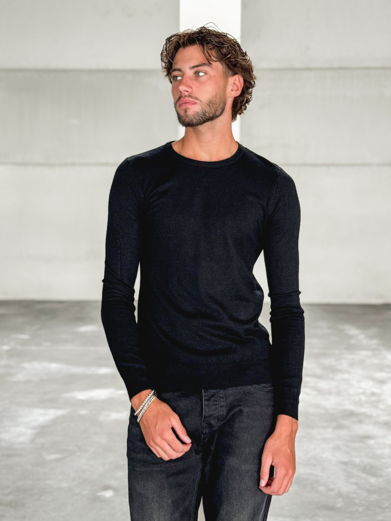 Pull col rond noir sale