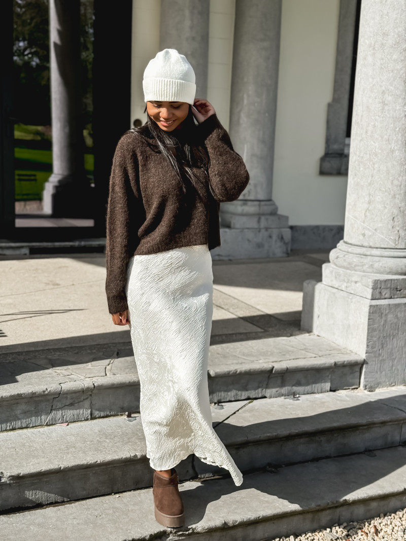 Jupe Midi Droite Roman Originals Taille 22 - Crème Gaufrée, Doublée - Parfait état