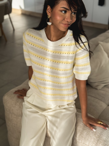 Pull en crochet Rio - Jaune/Blanc