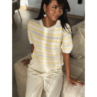 Pull en crochet Rio - Jaune/Blanc