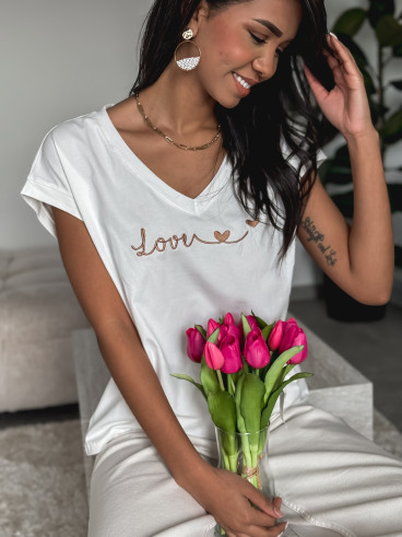 T-shirt "Lover" - Blanc/Doré