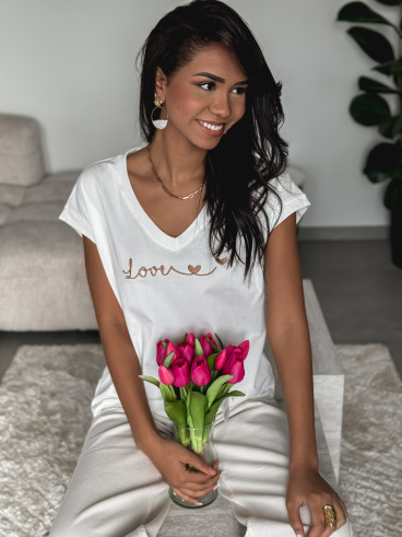 T-shirt "Lover" - Blanc/Doré