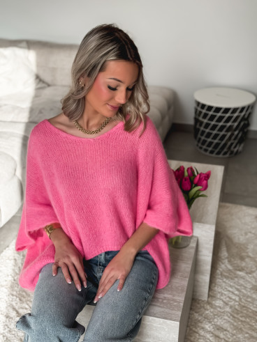 Pull manches courtes Ivy - Rose bonbon