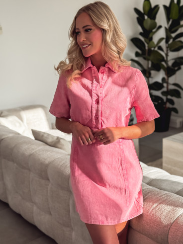 Robe courte en jeans Eva - Rose bonbon