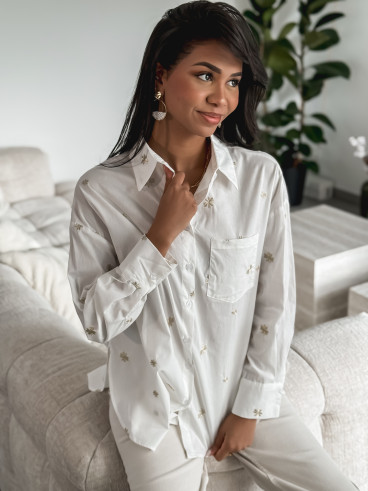 Chemise à motifs Naële - Blanc /Doré