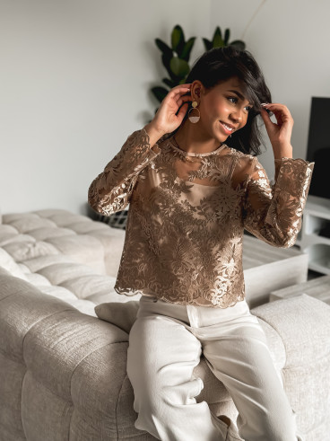 Blouse à fleurs Audrina - Beige Foncé