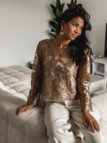 Blouse à fleurs Audrina - Beige Foncé