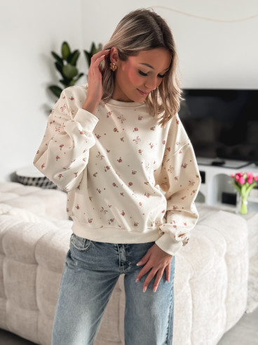 Pull à fleurs Evy - Crème