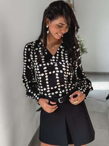 Blouse à pois Loumia - Noir/Ecru