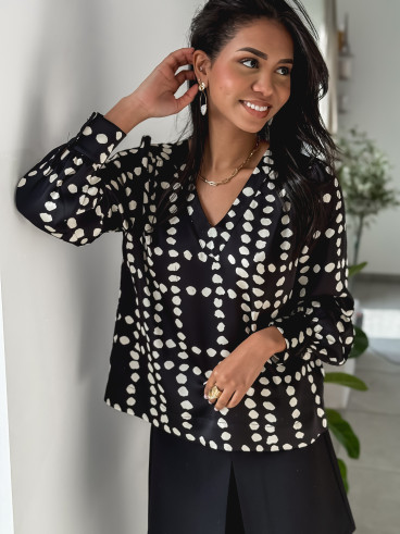 Blouse à pois Loumia - Noir/Ecru