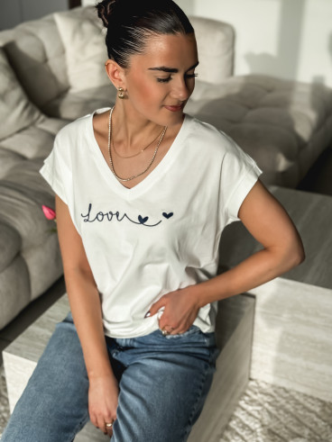 T-shirt "Lover" - Blanc/Bleu