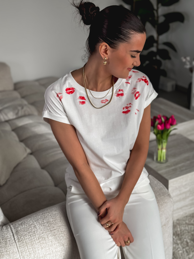 T-shirt "Bisous" - Blanc/Rouge