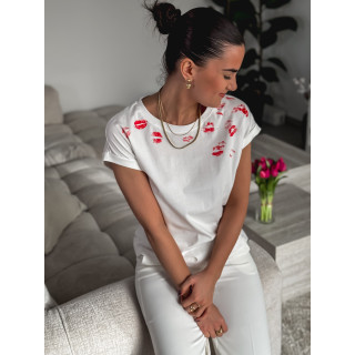 T-shirt "Bisous" - Blanc/Rouge