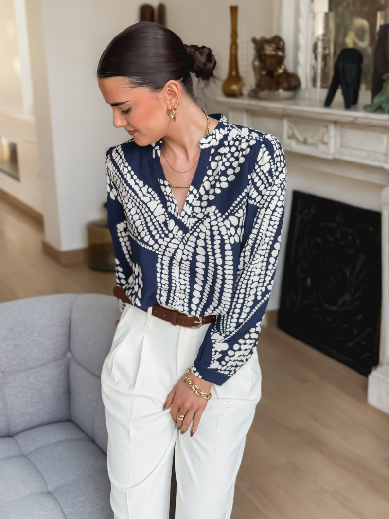 Blouse à motifs Lamia - Bleu/Blanc