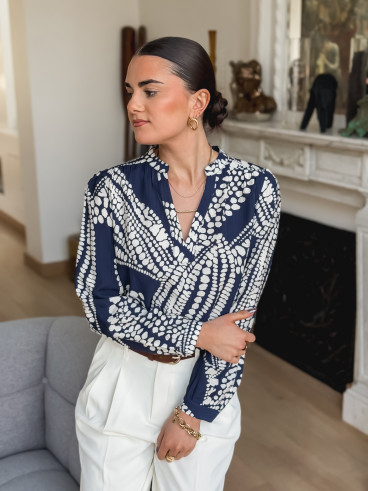 Blouse à motifs Lamia - Bleu/Blanc