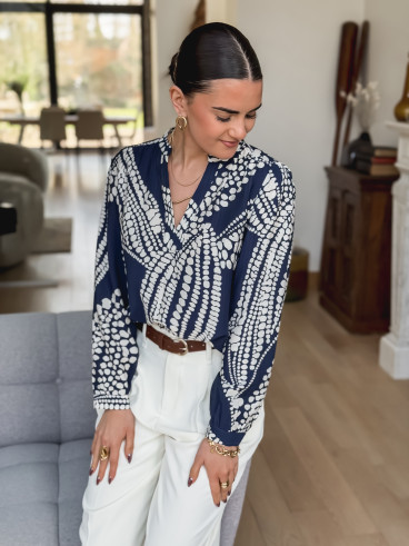 Blouse à motifs Lamia - Bleu/Blanc