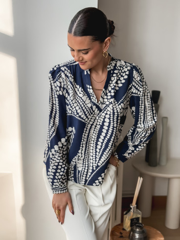 Blouse à motifs Lamia - Bleu/Blanc