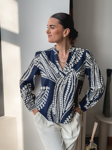 Blouse à motifs Lamia - Bleu/Blanc