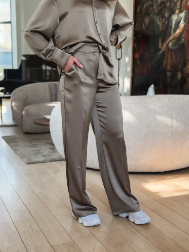 Pantalon satiné Chléo - Taupe