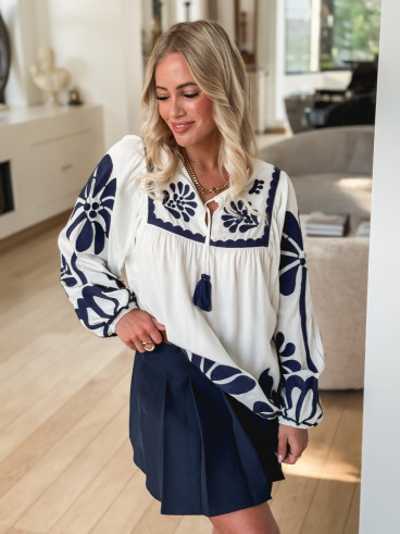 Blouse Debby - Blanc/Bleu marine