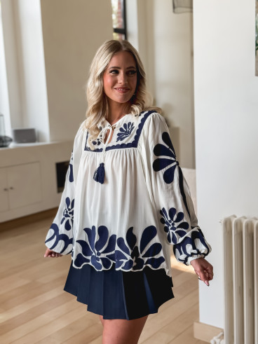 Blouse Debby - Blanc/Bleu marine