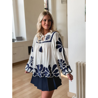 Blouse Debby - Blanc/Bleu marine