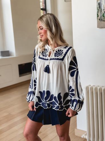 Blouse Debby - Blanc/Bleu marine