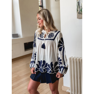 Blouse Debby - Blanc/Bleu marine