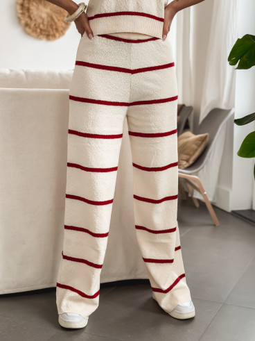 Pantalon ligné Sorella - Crème/Rouge