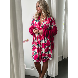 Robe courte à fleurs Daniela - Fuchsia/Ecru