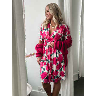 Robe courte à fleurs Daniela - Fuchsia/Ecru