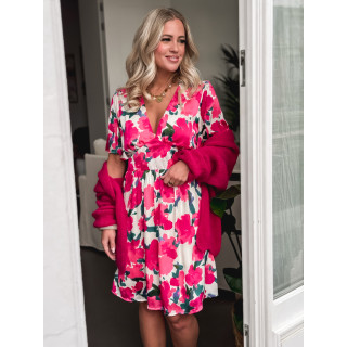 Robe courte à fleurs Daniela - Fuchsia/Ecru