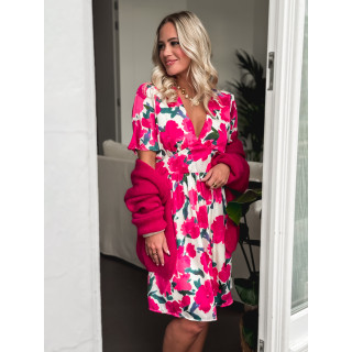 Robe courte à fleurs Daniela - Fuchsia/Ecru