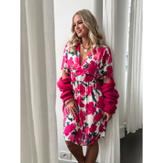 Robe courte à fleurs Daniela - Fuchsia/Ecru