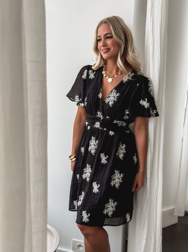 Robe courte à motifs Theresa - Noir