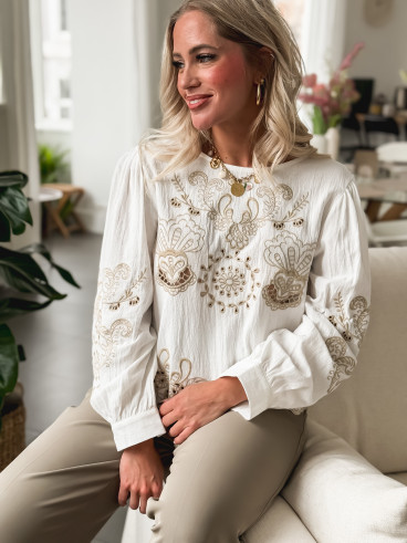 Blouse à motifs Carmela - Blanc/Beige