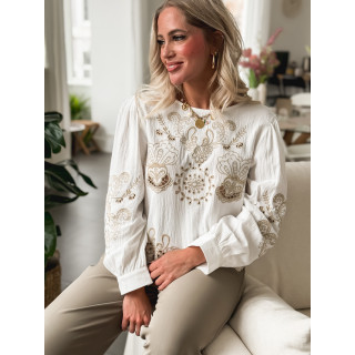 Blouse à motifs Carmela - Blanc/Beige