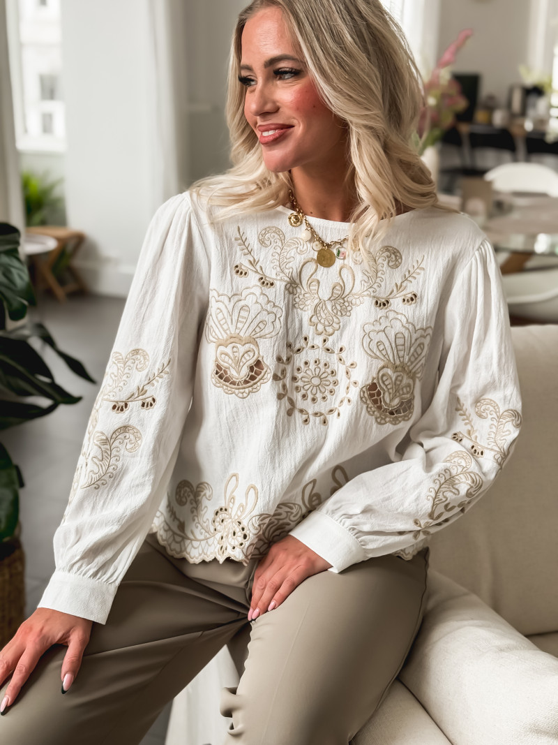 Blouse à motifs Carmela - Blanc/Beige