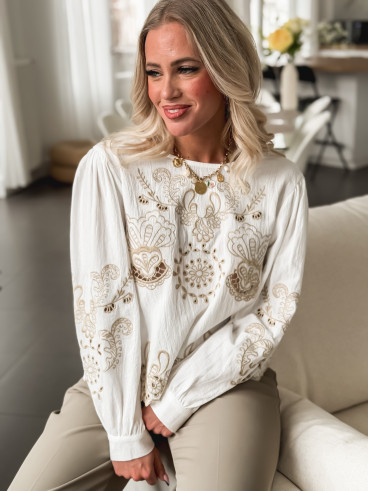 Blouse à motifs Carmela - Blanc/Beige