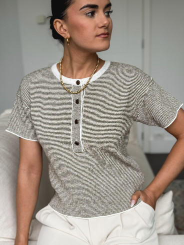 Pull ligné Katalina - Kaki/Blanc