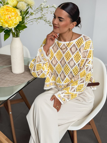 Blouse en crochet Roselyne - Jaune/Beige