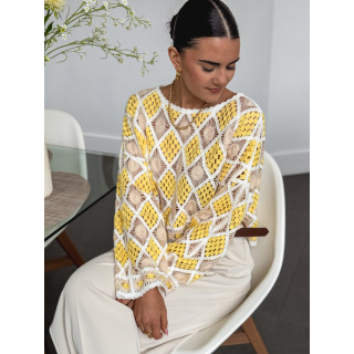 Blouse en crochet Roselyne - Jaune/Beige