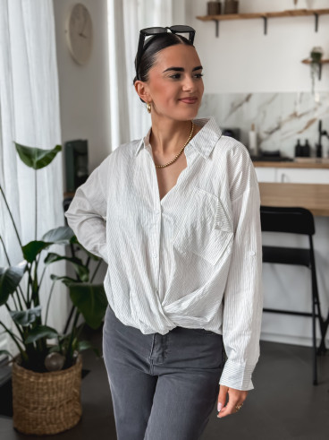 Chemise lignée Corine - Blanc/Gris