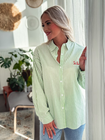 Chemise lignée "St Barth" - Vert/Blanc