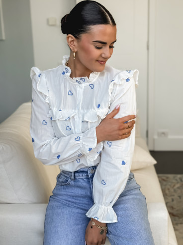 Chemise à coeur Hailey - Blanc/Bleu