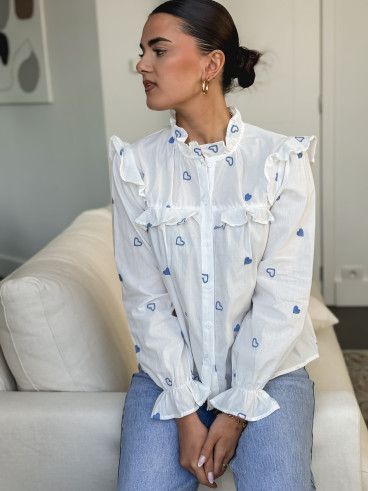 Chemise à coeur Hailey - Blanc/Bleu