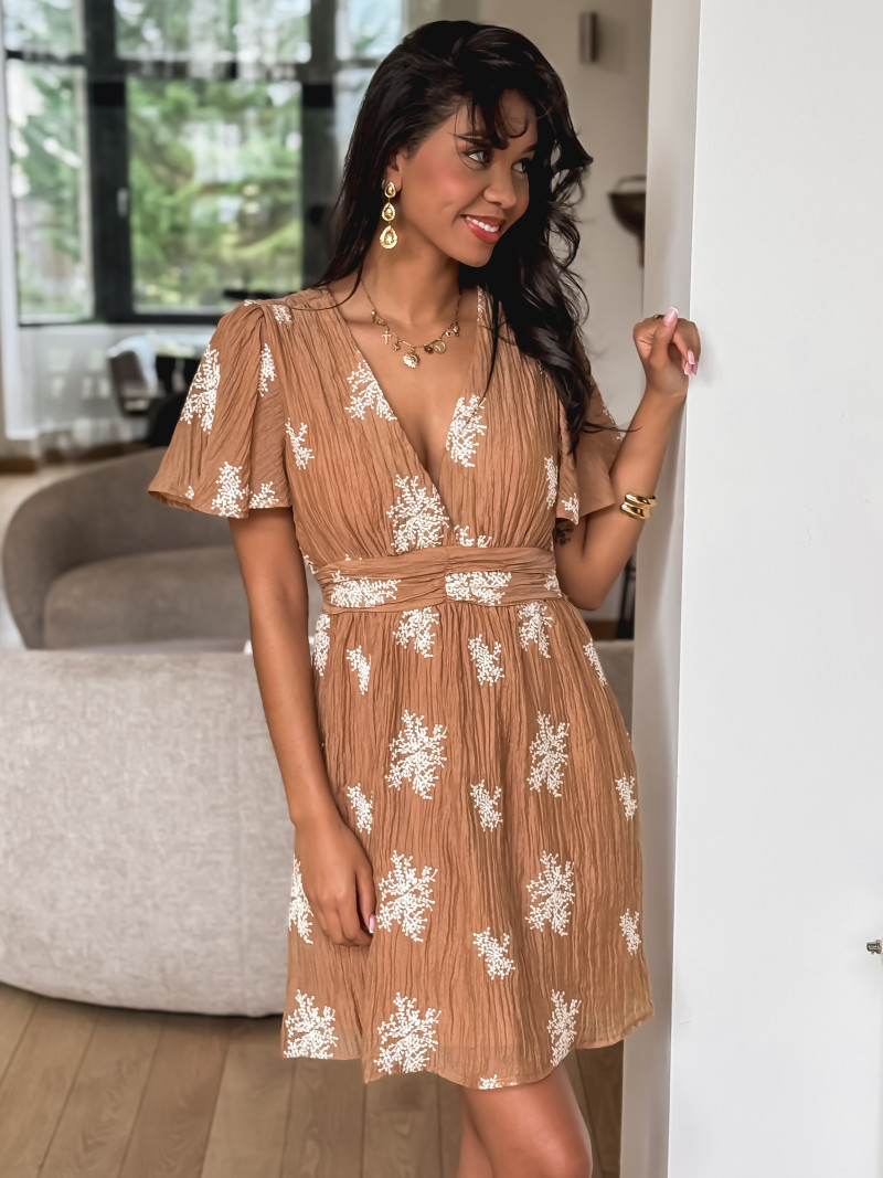 Robe courte à motifs Theresa - Beige foncé