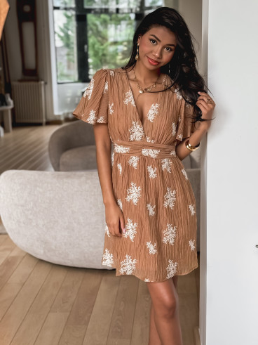 Robe courte à motifs Theresa - Beige foncé