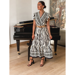 Robe longue à motifs Nehuda - Ecru/Noir